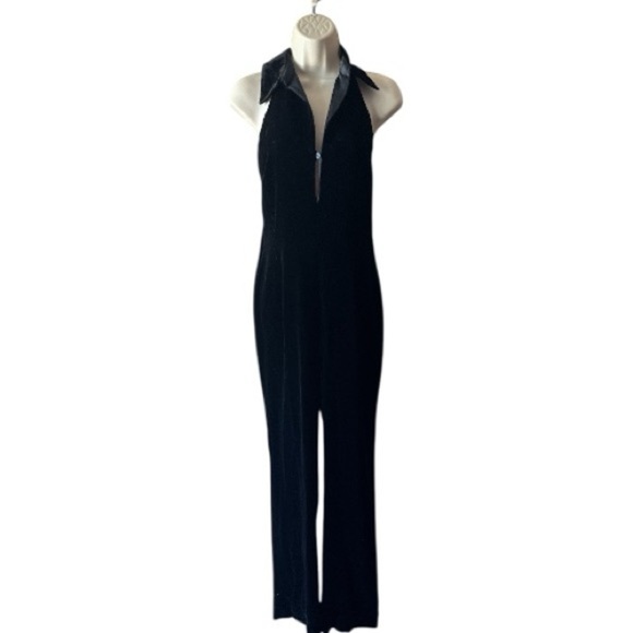 Emporio Armani Velvet Halter Jumpsuit Black Size 6 US Formal Cocktail Evening - Picture 2 of 5